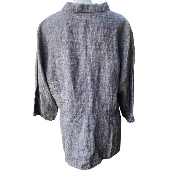 Flax Size Large L Dark Gray Button Down Linen Shirt Peplum Lagenlook Coastal - Picture 3 of 16